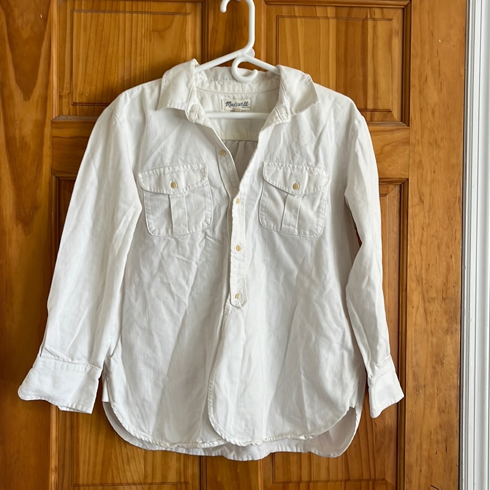 Madewell White Denim Half Button Up - Medium